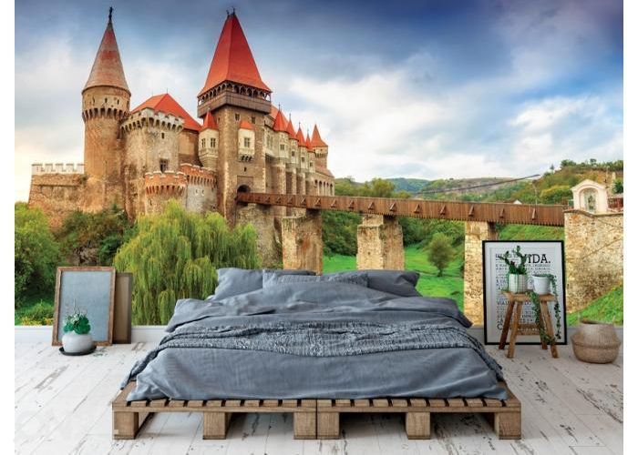 Fleece kuvatapetti Transylvanian Corvin Castle with Wooden Bridge 416x290 cm kuvasuurennos