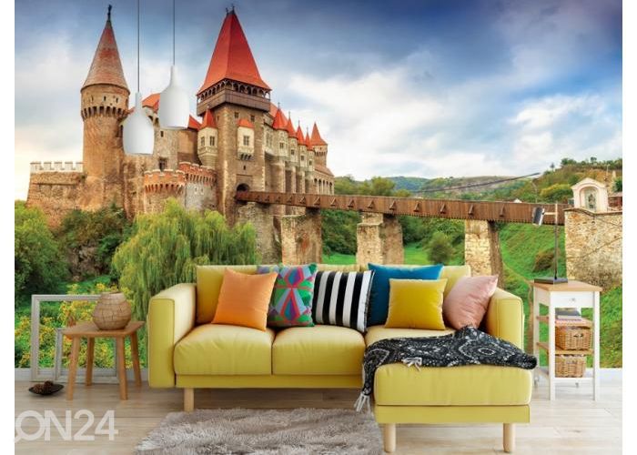 Fleece kuvatapetti Transylvanian Corvin Castle with Wooden Bridge 416x290 cm kuvasuurennos