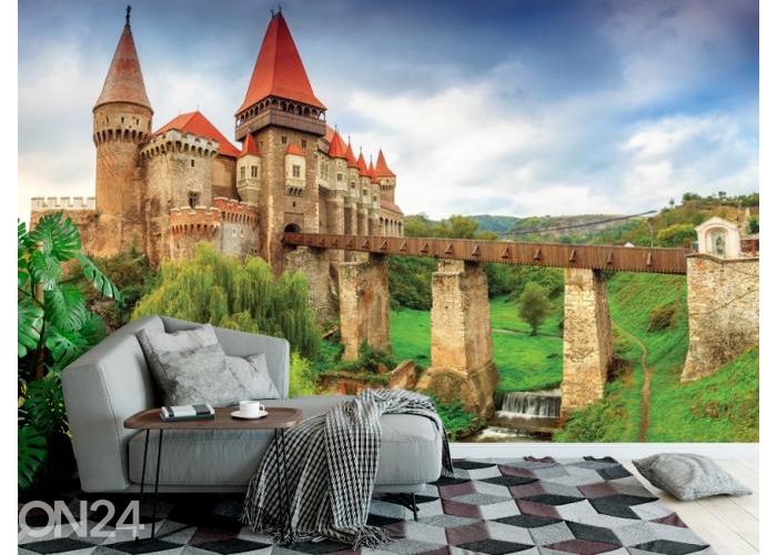 Fleece kuvatapetti Transylvanian Corvin Castle with Wooden Bridge 416x290 cm kuvasuurennos