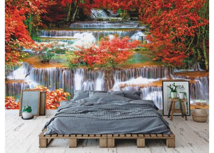 Fleece kuvatapetti Waterfall In Rain Forest 400x260 cm kuvasuurennos