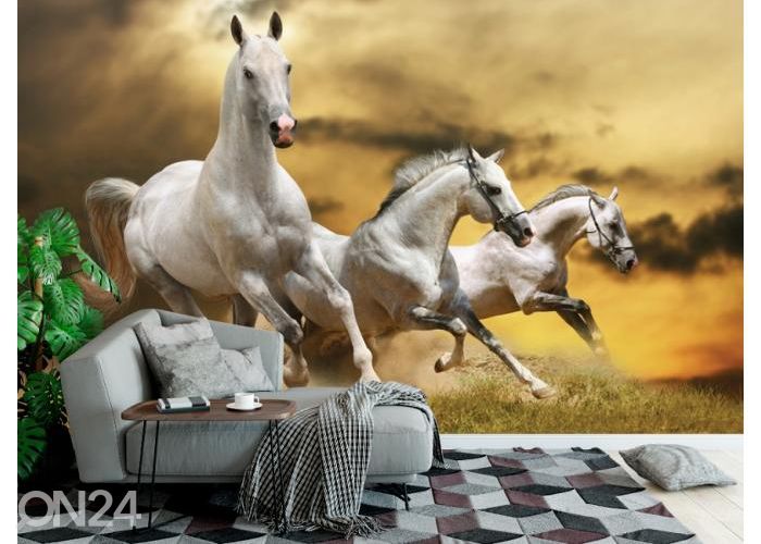 Fleece kuvatapetti White Horses 416x290 cm kuvasuurennos