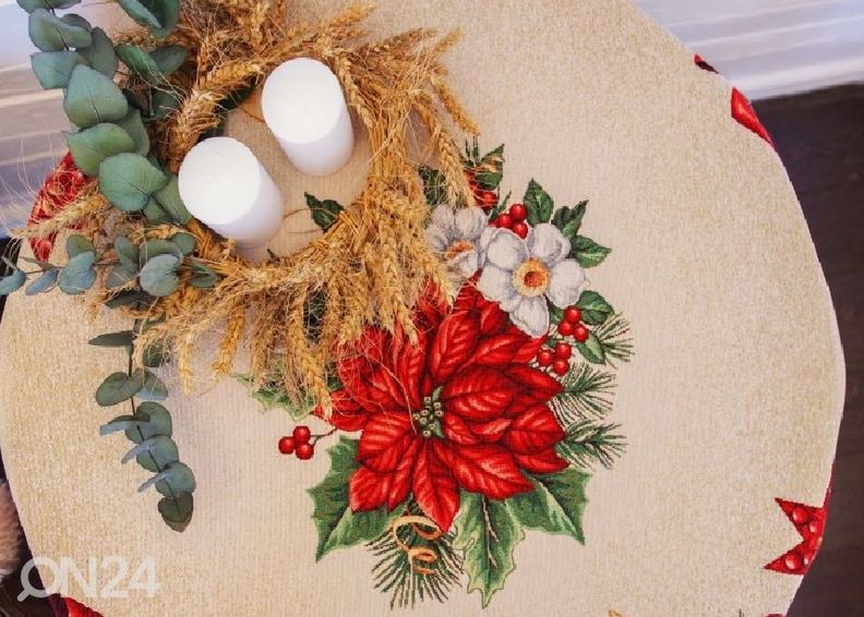 Gobeliinikankainen pyöreä joululiina Gold Ø137 cm kuvasuurennos