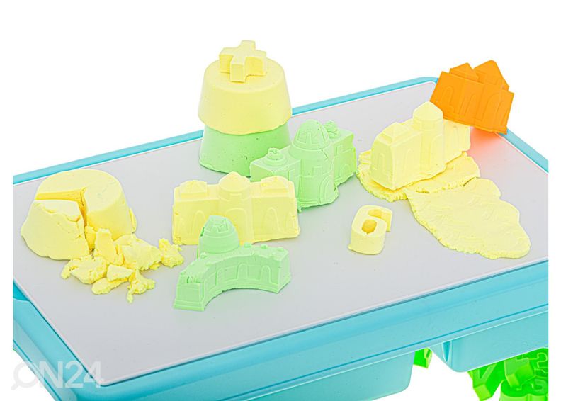 Hiekkalaatikko/ leikkipöytä kineettisellä hiekalla ja tarvikkeilla kuvasuurennos