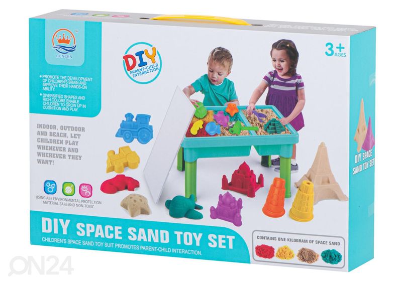 Hiekkalaatikko/ leikkipöytä kineettisellä hiekalla ja tarvikkeilla kuvasuurennos