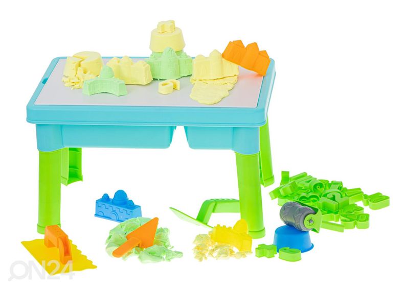 Hiekkalaatikko/ leikkipöytä kineettisellä hiekalla ja tarvikkeilla kuvasuurennos