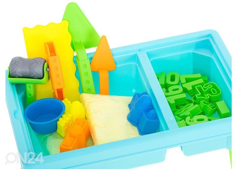 Hiekkalaatikko/ leikkipöytä kineettisellä hiekalla ja tarvikkeilla kuvasuurennos