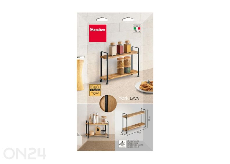 Hylly 2 kpl York 34x8x23 cm, musta + akaasiapuu kuvasuurennos
