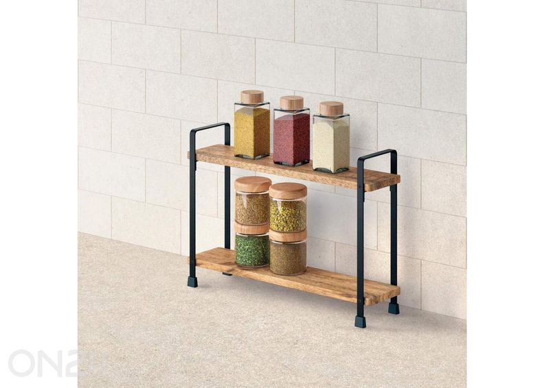 Hylly 2 kpl York 34x8x23 cm, musta + akaasiapuu kuvasuurennos