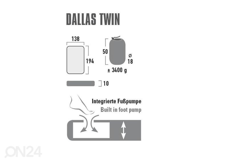 Ilmapatja High Peak Dallas Twin 194x138x10 cm vaaleanvihreä kuvasuurennos