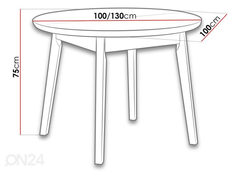 Jatkettava ruokapöytä 100-130x100 cm + 4 tuolia kuvasuurennos