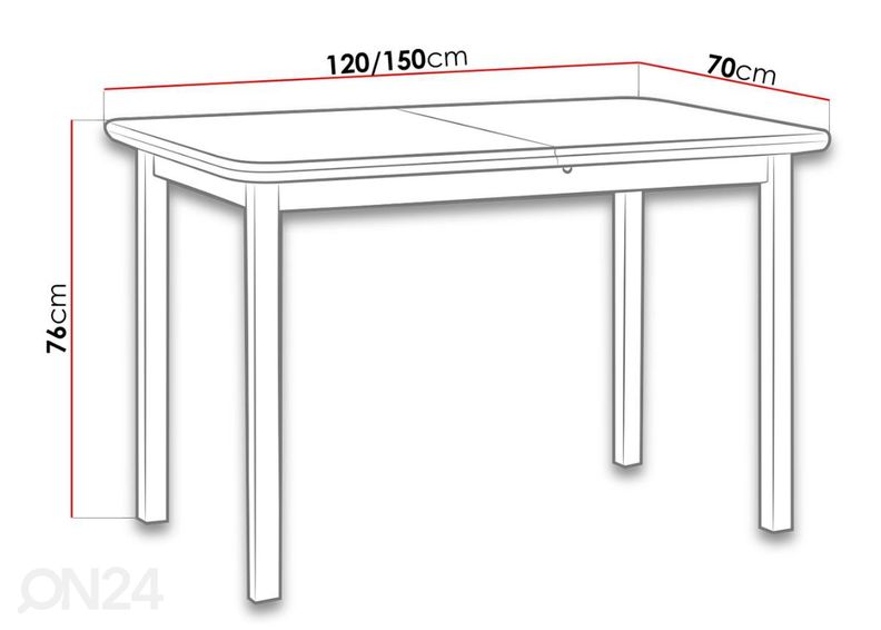 Jatkettava ruokapöytä 120-150x70 cm + 4 tuolia kuvasuurennos