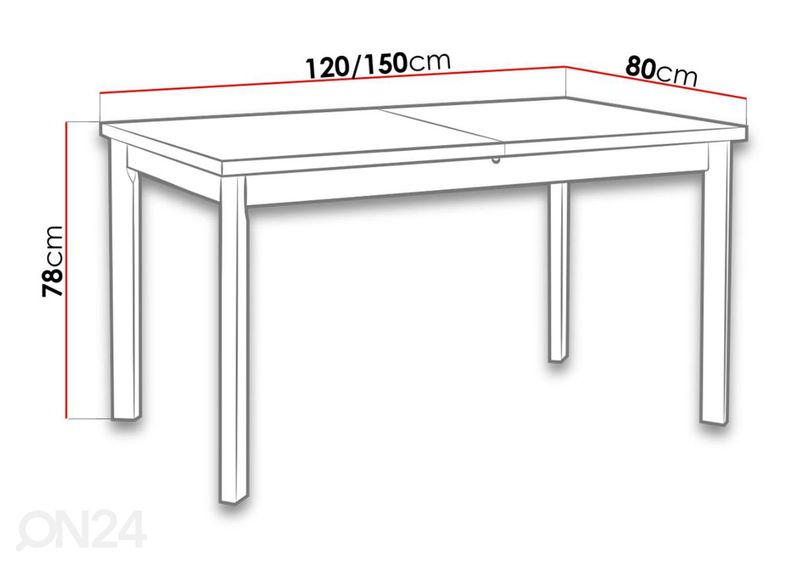 Jatkettava ruokapöytä 120-150x80 cm + 4 tuolia kuvasuurennos