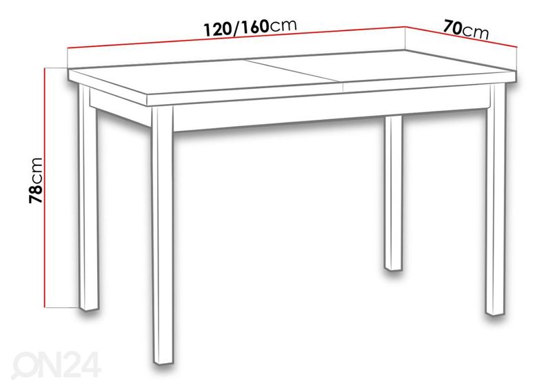 Jatkettava ruokapöytä 70x120-160 cm + 6 tuolia kuvasuurennos