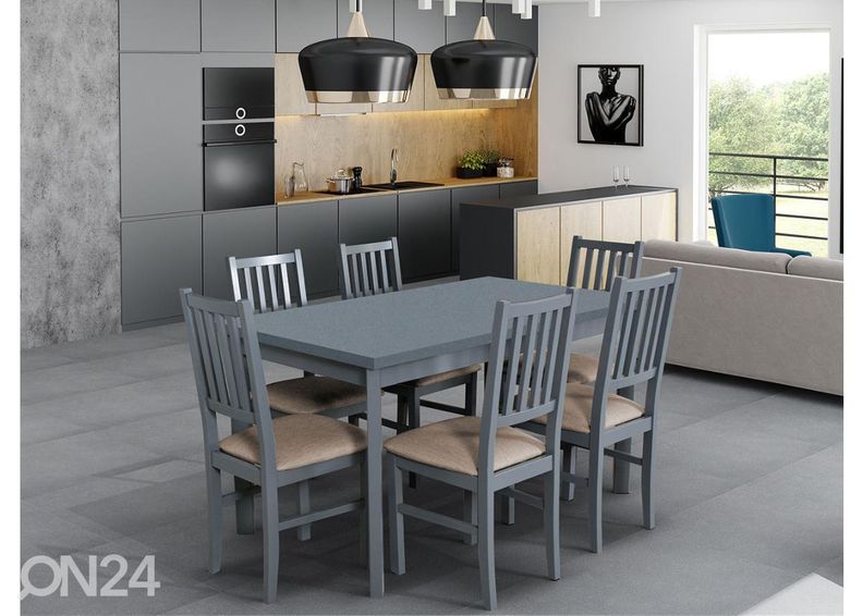Jatkettava ruokapöytä 80x120-150 cm + 6 tuolia kuvasuurennos