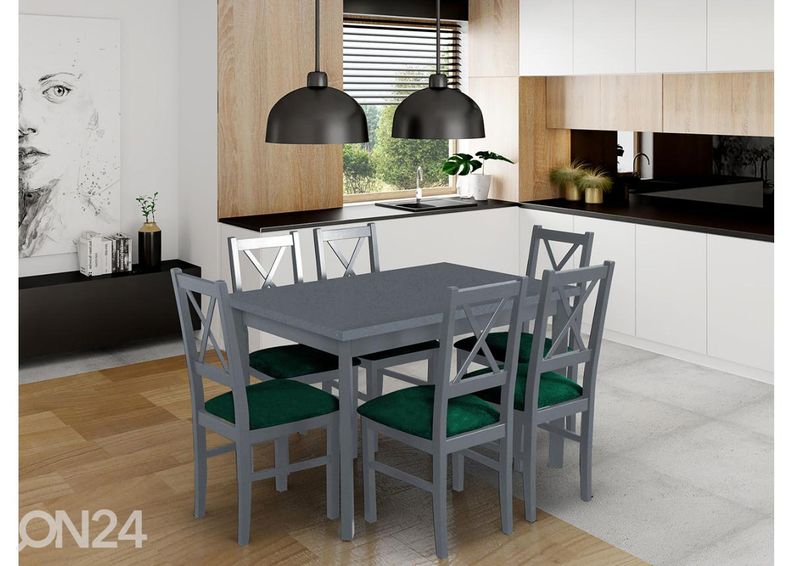 Jatkettava ruokapöytä 80x120-150 cm + 6 tuolia kuvasuurennos