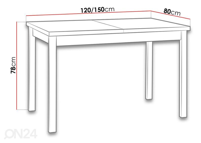 Jatkettava ruokapöytä 80x120-150 cm + 6 tuolia kuvasuurennos