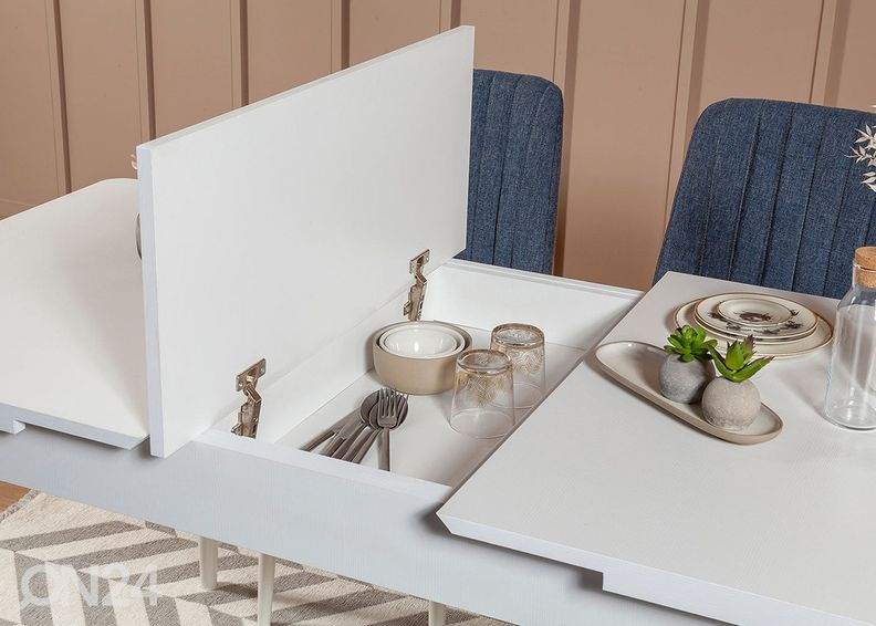 Jatkettava ruokapöytä 80x130-165 cm + 2 tuolia + 2 penkkiä kuvasuurennos