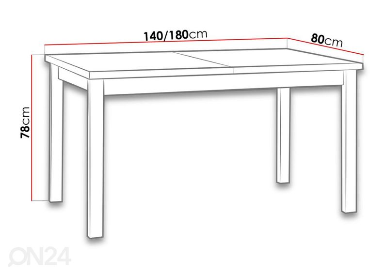 Jatkettava ruokapöytä 80x140-180 cm + 4 tuolia kuvasuurennos