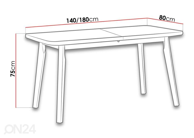 Jatkettava ruokapöytä 80x140-180 cm + 6 tuolia kuvasuurennos