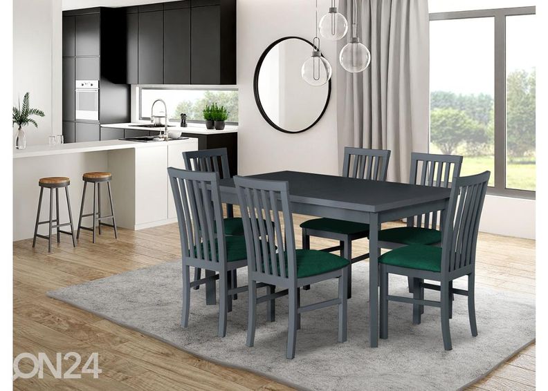 Jatkettava ruokapöytä 80x140-180 cm + 6 tuolia kuvasuurennos
