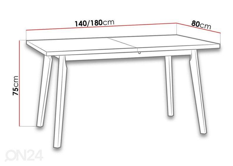 Jatkettava ruokapöytä 80x140-180 cm + 6 tuolia kuvasuurennos