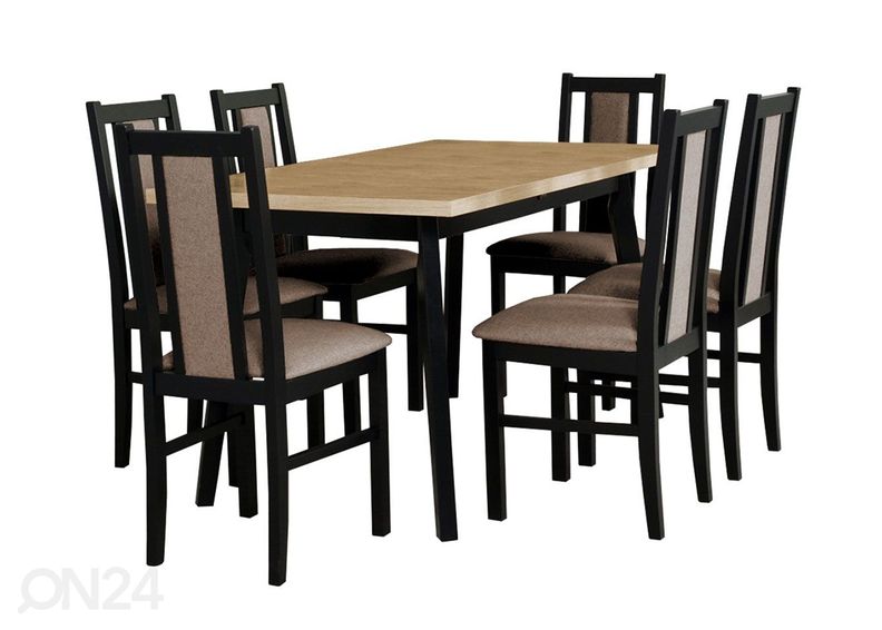 Jatkettava ruokapöytä 80x140-180 cm + 6 tuolia kuvasuurennos