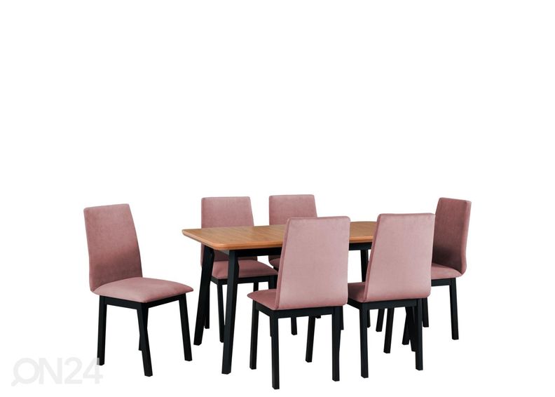 Jatkettava ruokapöytä 80x140-180 cm + 6 tuolia kuvasuurennos