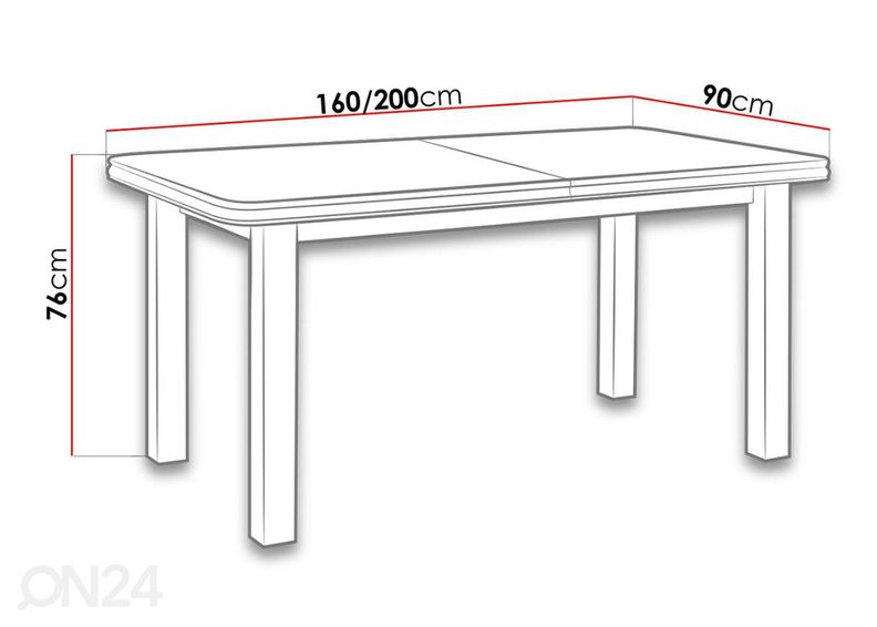 Jatkettava ruokapöytä 90x160-200 cm + 6 tuolia kuvasuurennos
