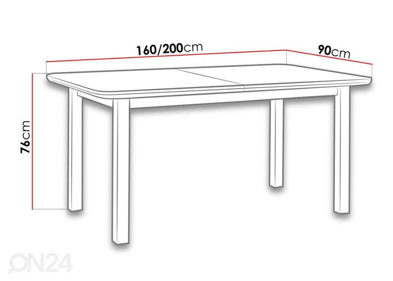 Jatkettava ruokapöytä 90x160-200 cm + 6 tuolia kuvasuurennos