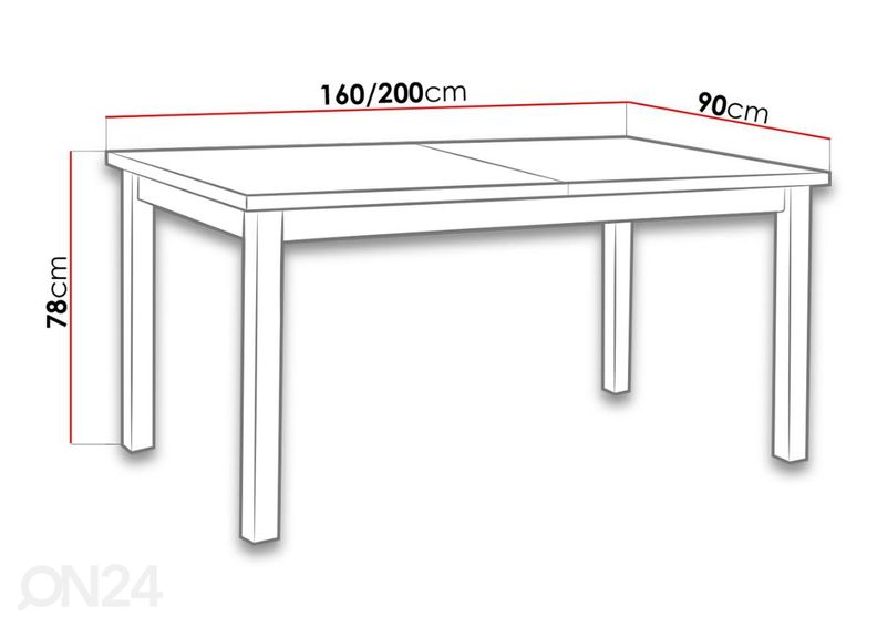 Jatkettava ruokapöytä 90x160-200 cm + 6 tuolia kuvasuurennos