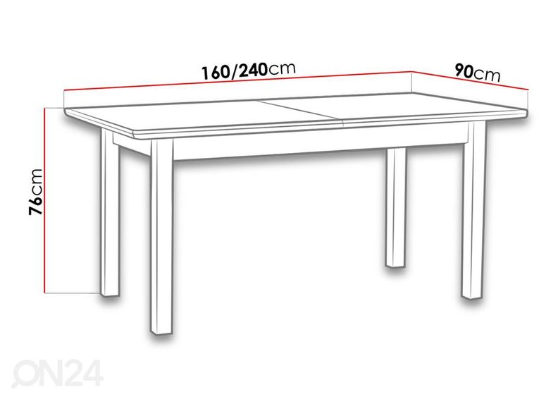Jatkettava ruokapöytä 90x160-240 cm + 6 tuolia kuvasuurennos