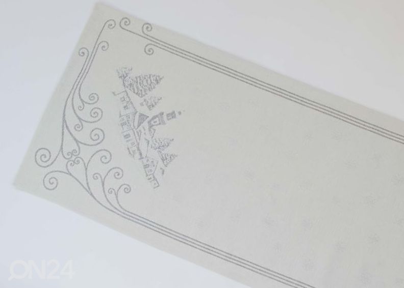 Jouluaiheinen pöytäliina gobeliinikankaasta Chalet Lurex silver 45x138 cm kuvasuurennos