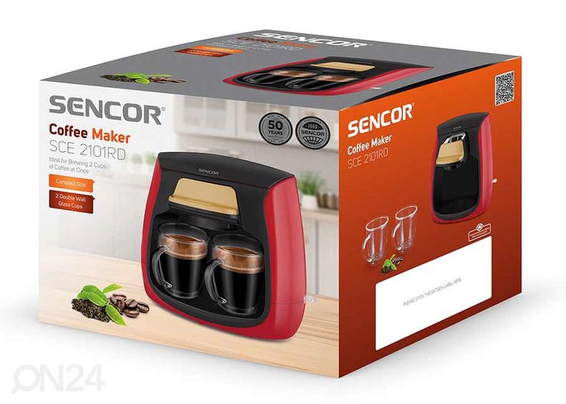 Kahvinkeitin Sencor kahdelle kupille SCE2101RD kuvasuurennos