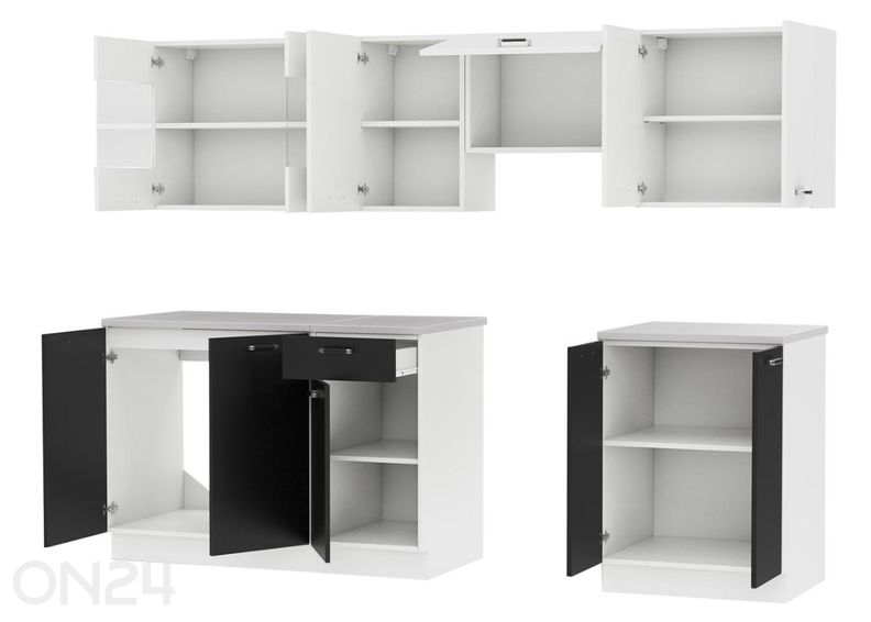 Keittiökalusteet Omega II 240 cm + LED kuvasuurennos