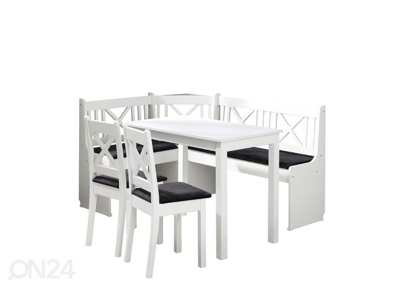 Keittiön kulmapenkki, tuolit ja pöytä kuvasuurennos