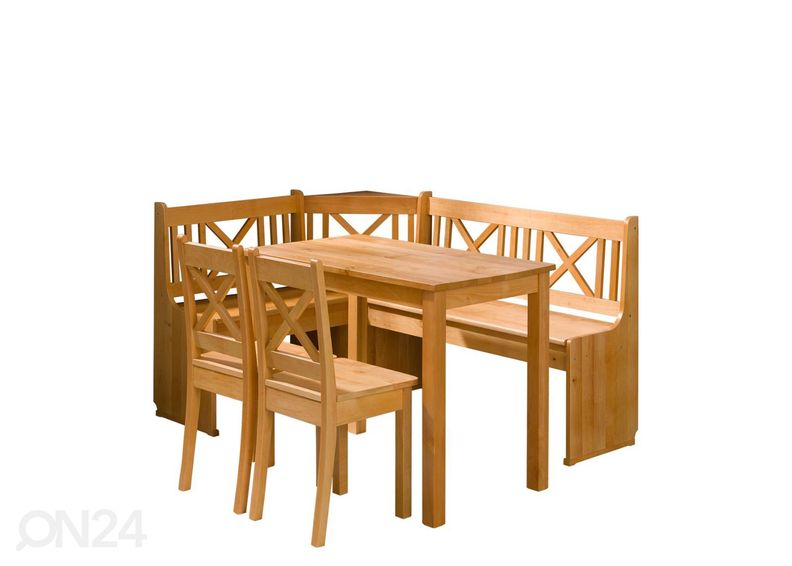 Keittiön kulmapenkki, tuolit ja pöytä kuvasuurennos