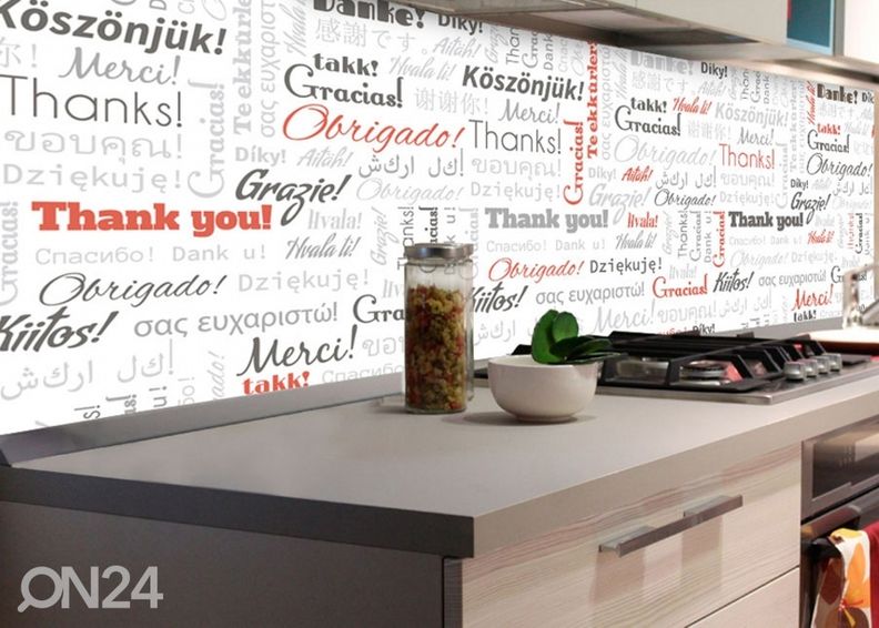 Keittiön välitila Thank you 180x60 cm kuvasuurennos