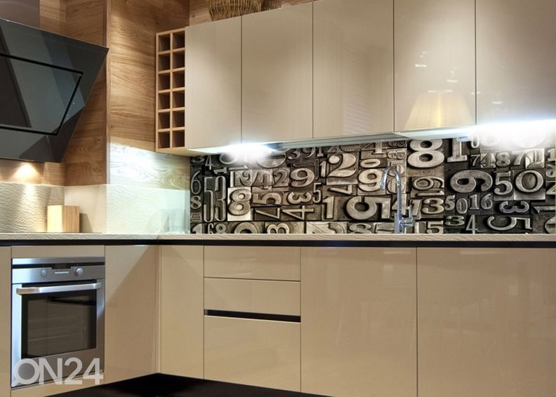 Keittiön välitila Typeset 180x60 cm kuvasuurennos