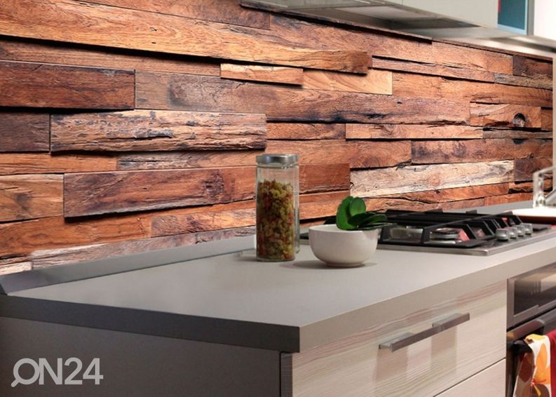Keittiön välitila Wooden wall 350x60 cm kuvasuurennos