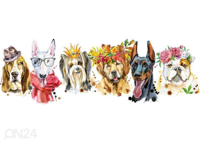 Keittiön välitilan tapetti Portraits of dogs 180x60 cm kuvasuurennos