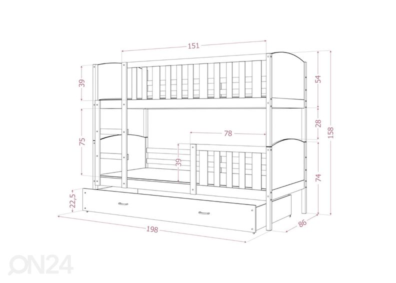 Kerrossänky 80x190 cm, valkoinen/ vihreä kuvasuurennos