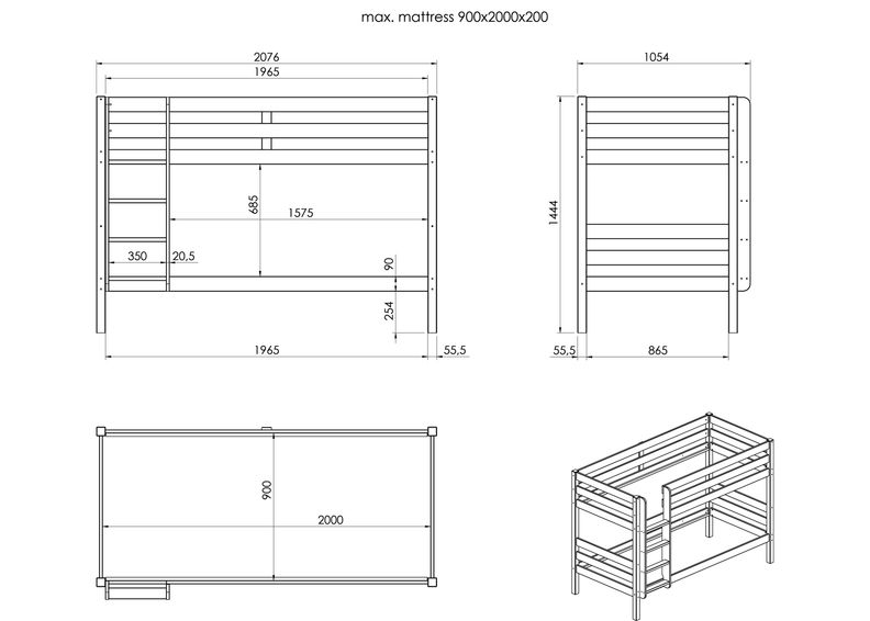 Kerrossänky massiivipuusta 90x200 cm kuvasuurennos