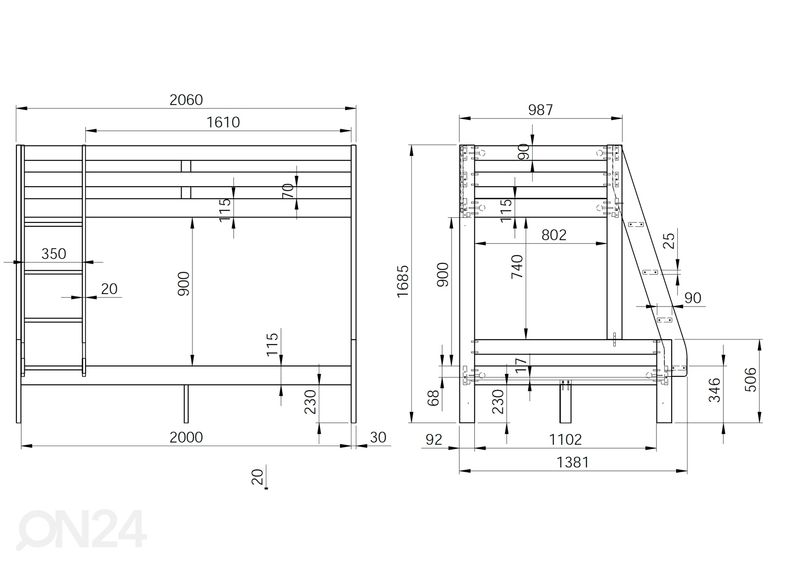 Kerrossänky Robin 90/120x200 cm vuodevaatelaatikoilla kuvasuurennos