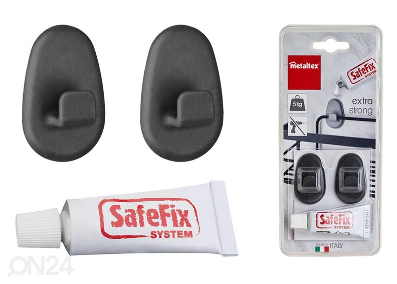 Kiinnityskoukut SafeFix 2 kpl + liima, mustat kuvasuurennos