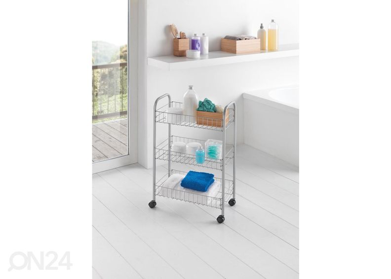 Korihylly pyörillä 3x Lugano, 41x23x63 cm, hopea kuvasuurennos