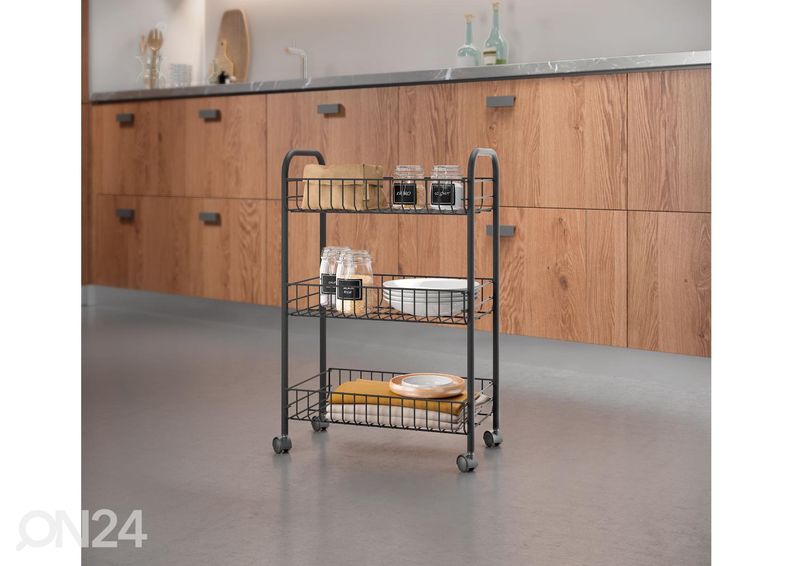 Korihylly pyörillä 3x Lugano, 41x23x63 cm, musta kuvasuurennos