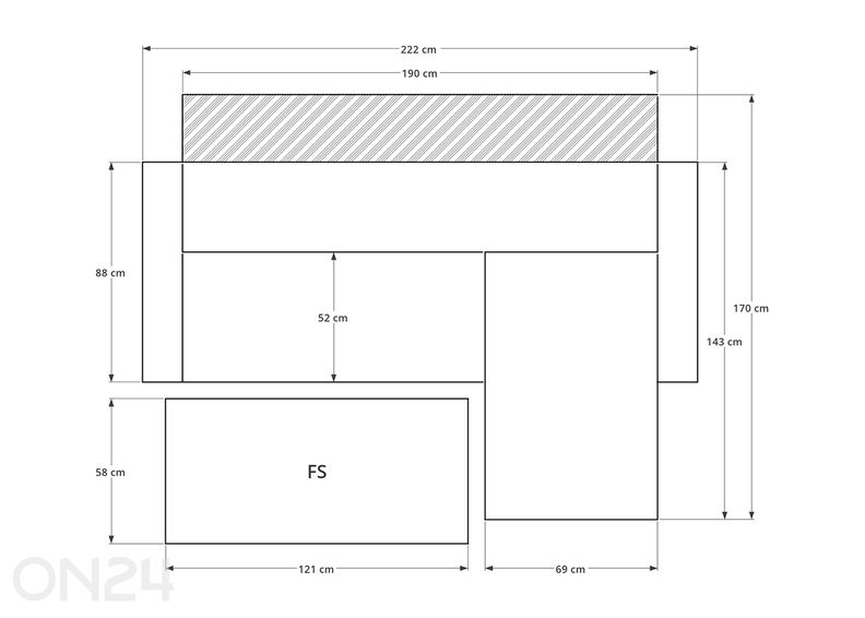 Kulmavuodesohva Claire + yöpöytä kuvasuurennos