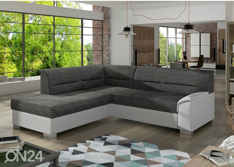 Kulmavuodesohva vuodevaatelaatikolla kuvasuurennos