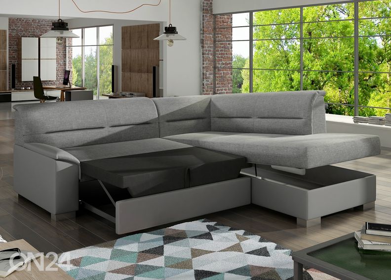 Kulmavuodesohva vuodevaatelaatikolla kuvasuurennos