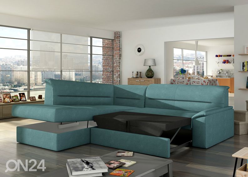 Kulmavuodesohva vuodevaatelaatikolla kuvasuurennos